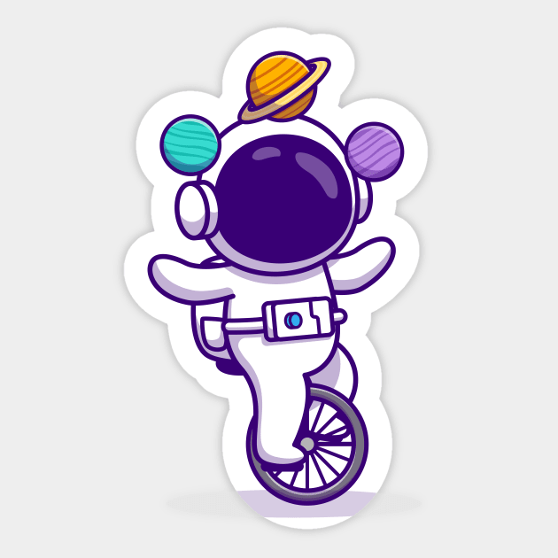 Cute Astronaut With Unicycle Bike And Planets Cartoon Sticker by Catalyst Labs